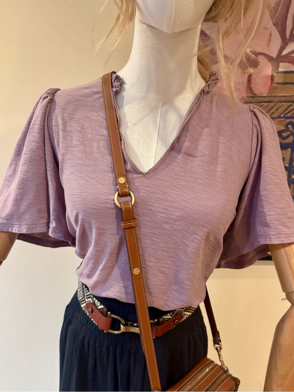 Nation LTD Lavender V-Neck Flutter Sleeve Tee
